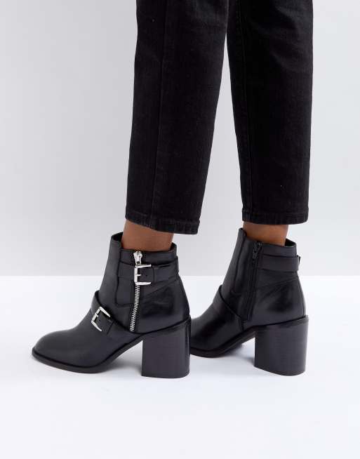 ASOS ELVIE Heeled Leather Biker Boots | ASOS