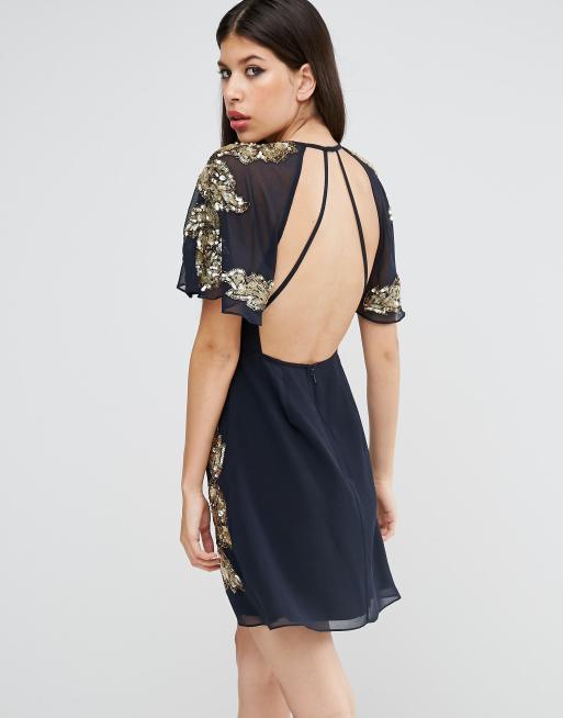 Asos Embellished Floral Flutter Sleeve Skater Mini Dress Asos