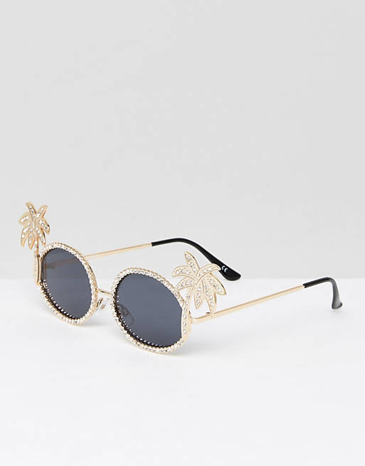 ASOS Embellished Palm Tree Diamonte Oval Sunglasses