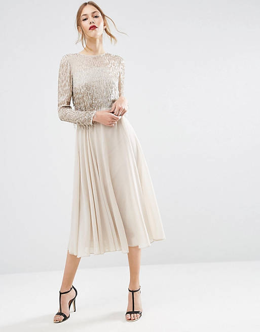ASOS Embellished Tassle Long Sleeve Midi Dress