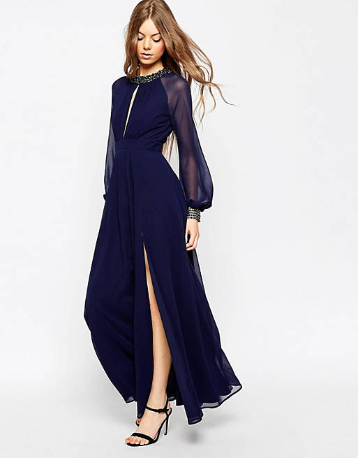 ASOS Embellished Trim Long Sleeve Maxi Dress