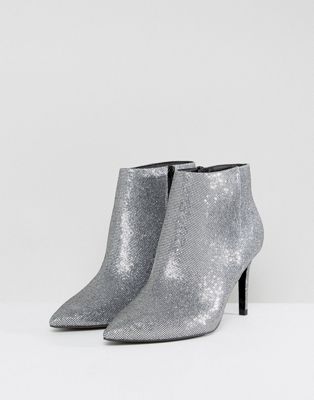 silver pointed ankle boots