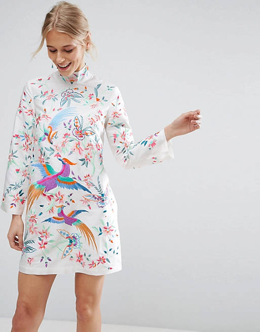 ASOS Embroidered Bird Taffeta Mini Dress