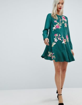 asos green embroidered dress