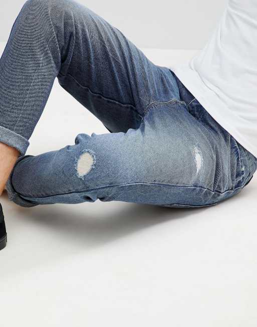 ASOS – Enge Jeans in verwaschenem Dunkelblau mit Rissen und Flicken, 3 von 4