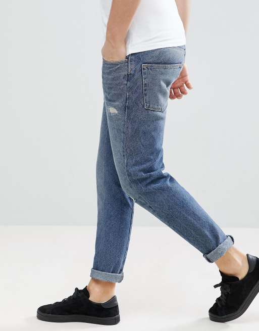 ASOS – Enge Jeans in verwaschenem Dunkelblau mit Rissen und Flicken, 4 von 4