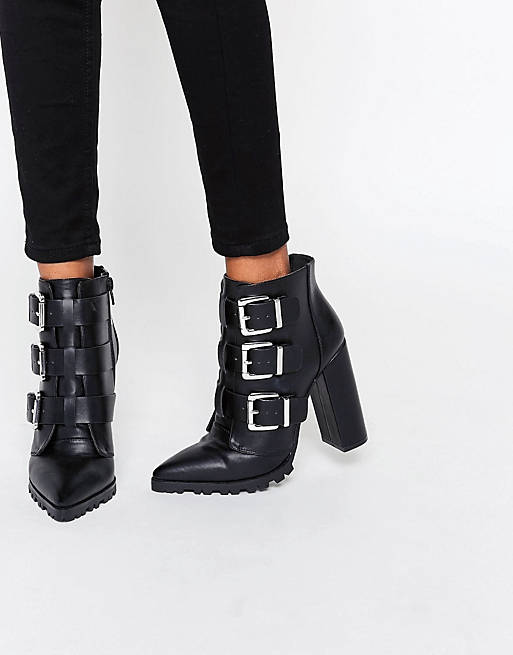 ASOS ENZA Multi Buckle Pointed Ankle Boots