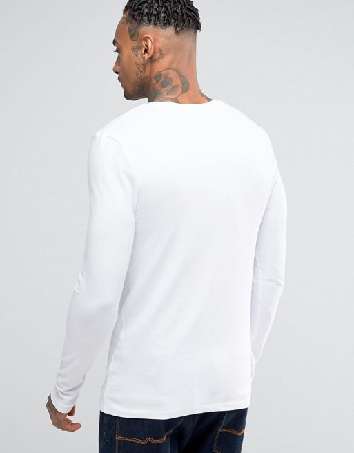 ASOS DESIGN v neck long sleeve t-shirt in white