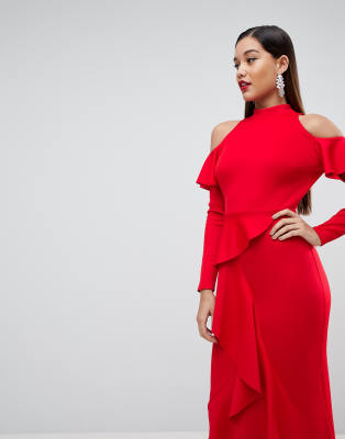 red ruffle maxi dress