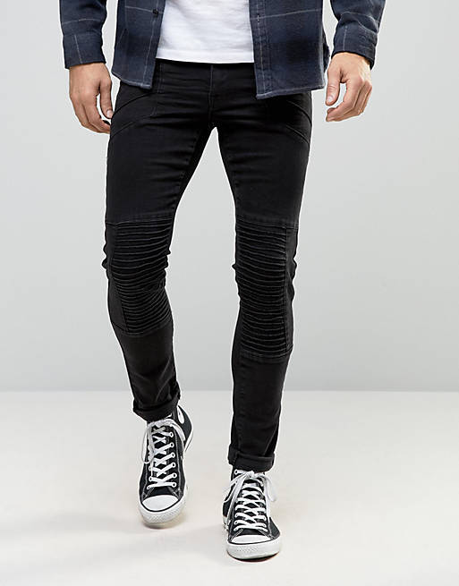 ASOS Extreme Super Skinny Jeans With Biker Details In Black
