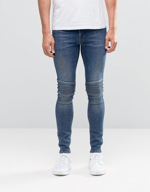 Asos Extreme Super Skinny Jeans With Biker Panels In Dark Wash Asos 