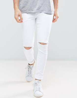 white knee cut jeans