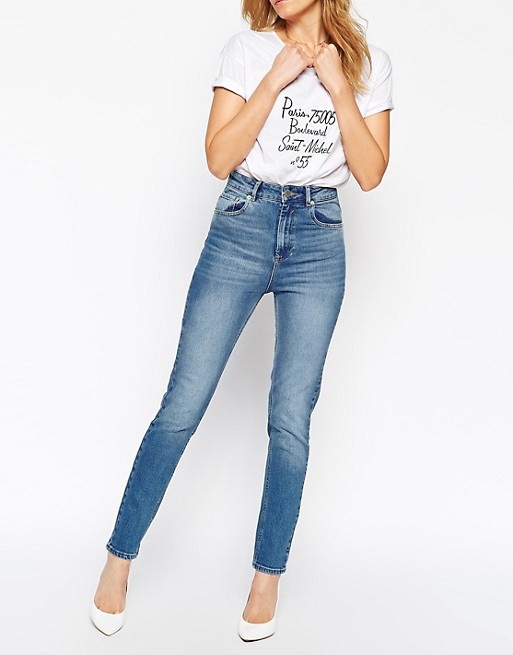 ASOS | ASOS Farleigh High Waist Slim Mom Jeans in Mid Wash Blue