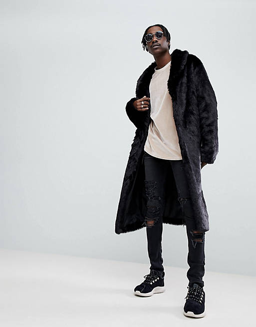 ASOS Faux Fur Longline Coat in Black