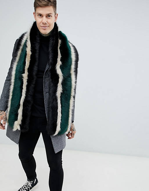 ASOS faux fur scarf in black stripe | ASOS