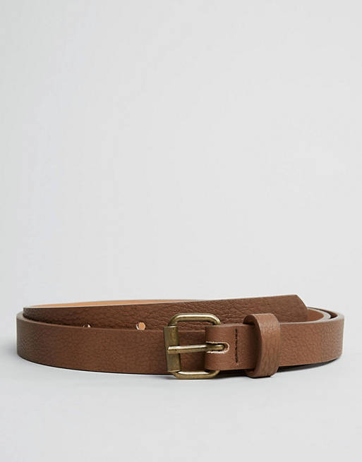 ASOS Faux Leather Super Skinny Belt In Brown