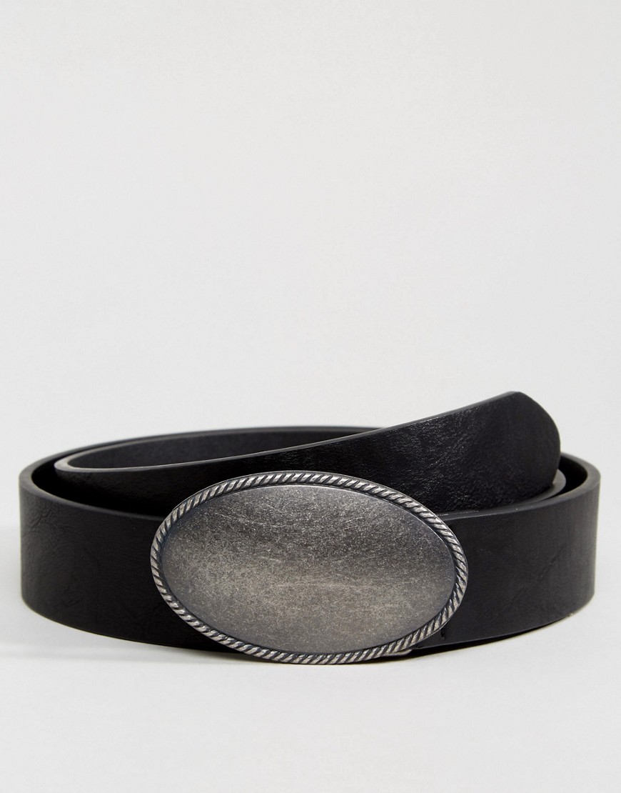 ASOS Faux Leather Wide Belt With Large Vintage Buckle In Black
