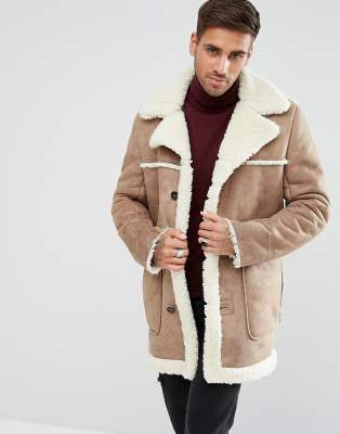 Mens faux 2024 shearling coat