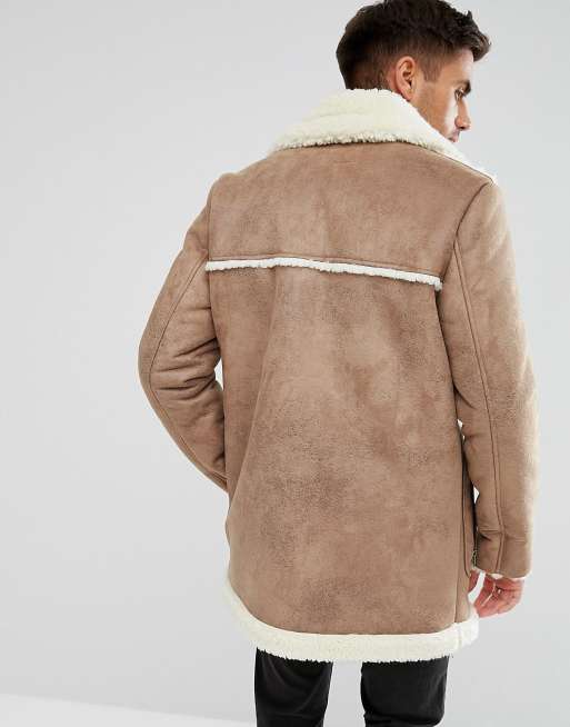 ASOS Faux Shearling Coat In Camel