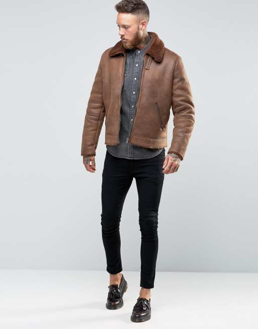 AFAAStore Men's Brown Shearling Jacket