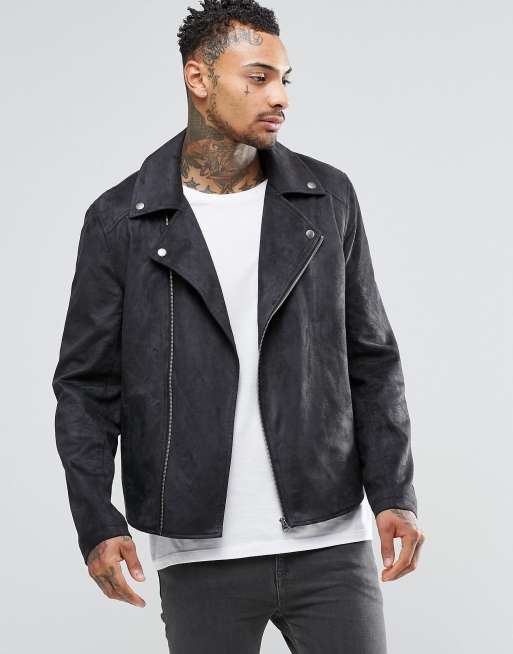 Faux suede 2024 moto jacket black