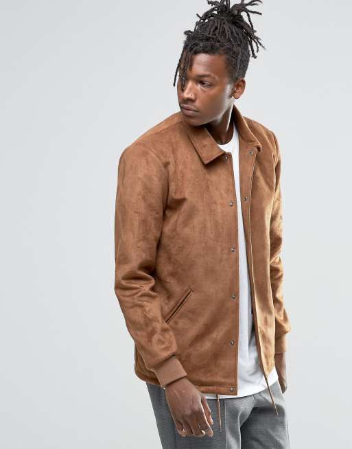 ASOS Suede Bomber Jacket In Tan in Brown for Men