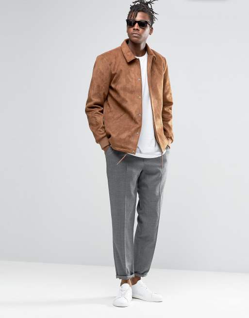 ASOS Faux Suede Coach Jacket In Tan | ASOS