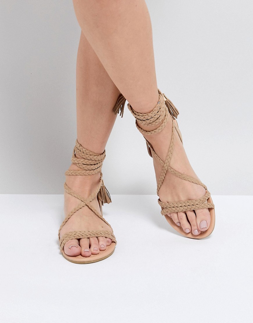 ASOS FAYLA platta sandaler med benknytning-Beige
