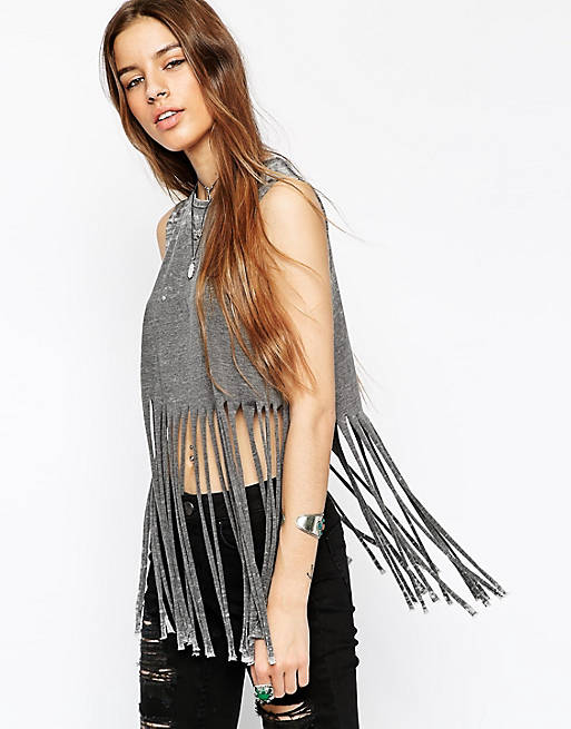 ASOS Festival Fringed Top In Burn Out DS