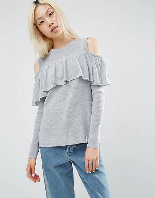 ASOS Fine Sweater With Ruffle Cold Shoulder