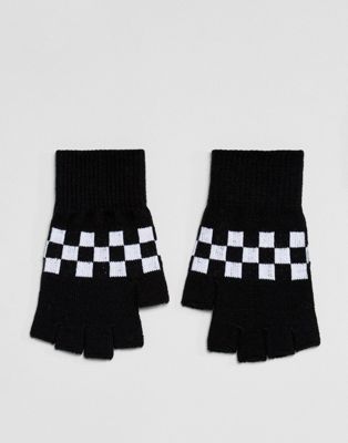 checkered fingerless gloves