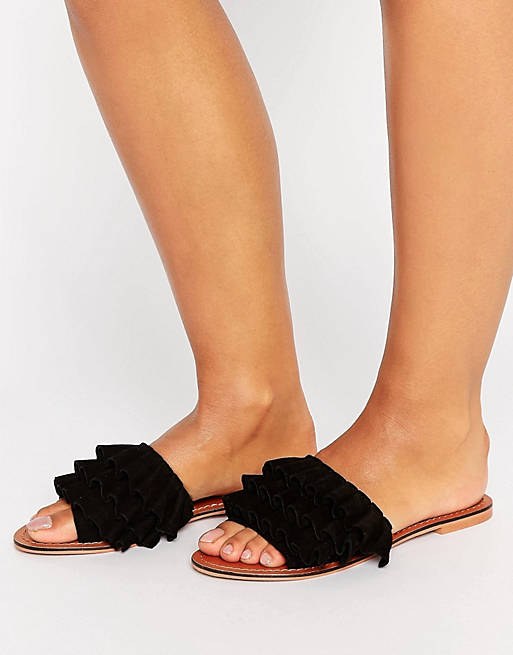 ASOS FION Suede Ruffle Sliders