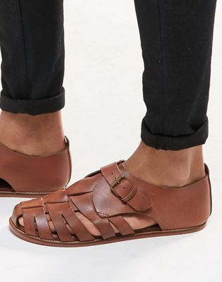 ASOS Fisherman Sandals in Tan Leather 