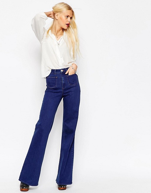ASOS | ASOS Flare Jeans With Patch Pockets In True Blue Wash