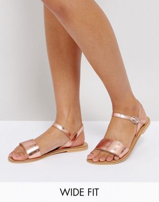 wide fit gold flat sandals