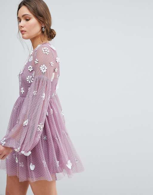 Asos embellished cluster crop outlet top tulle midi dress