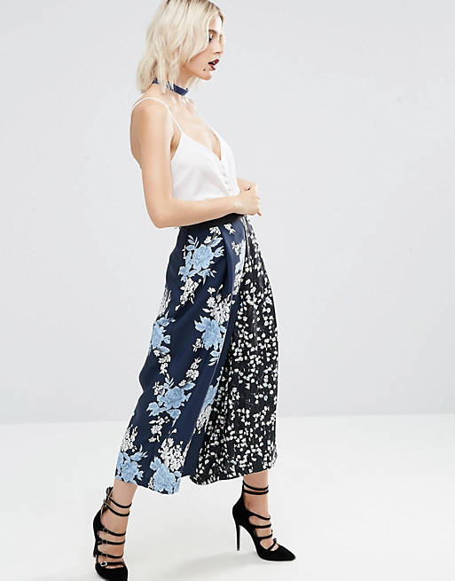 ASOS Floral Mixed Pleated Culottes