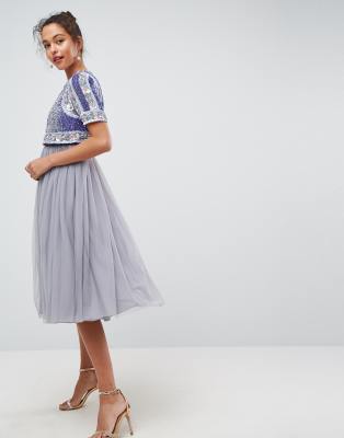 embellished tulle midi dress