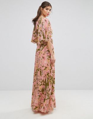 flutter sleeve floral maxi dress