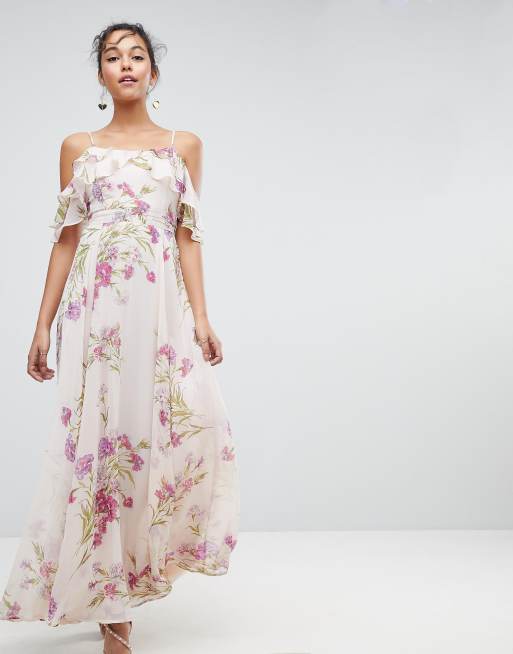 Floral maxi 2025 dress cold shoulder