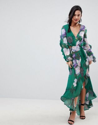 ASOS Floral Print Ruffle Maxi Dress | ASOS