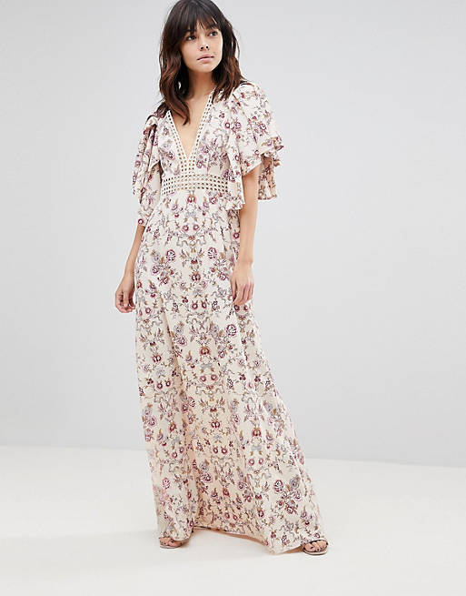 ASOS Floral Wallpaper Maxi Dress with Broderie Trim