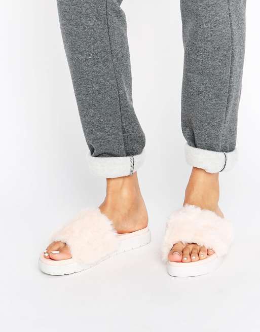 Womens faux hot sale fur sliders