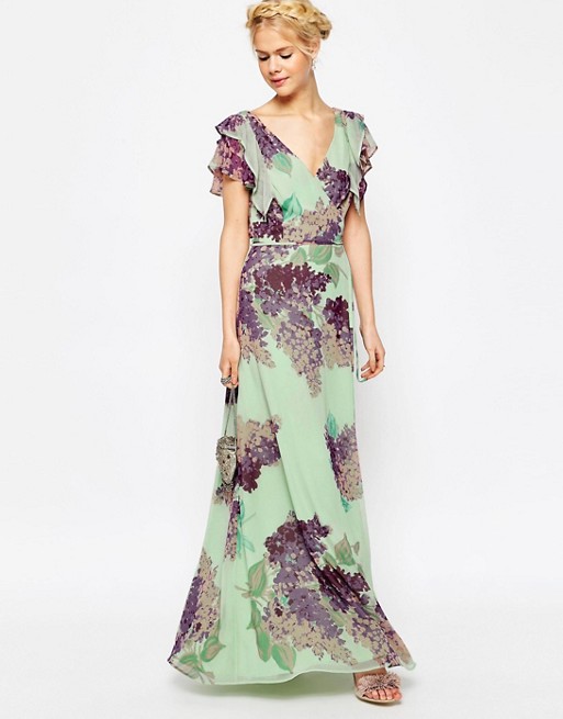 ASOS Frill Tea Maxi Dress in Floral Print