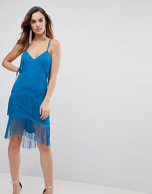 ASOS Fringe & Lace Plunge Bodycon Mini Dress