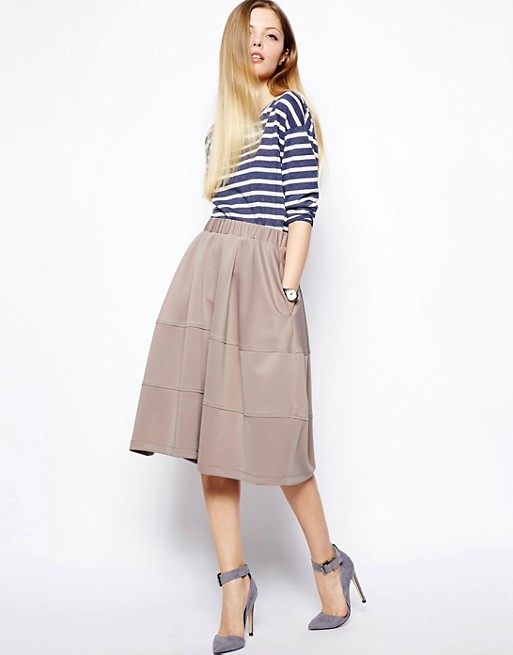 ASOS | ASOS Full Midi Skirt in Scuba with Tiered Seam Detail