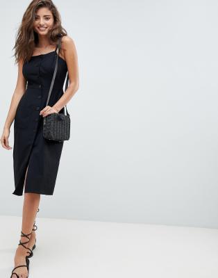 black linen button dress