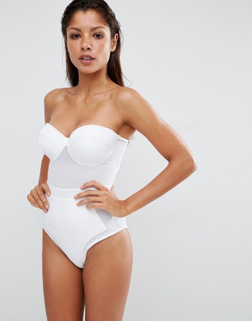 ASOS DESIGN recycled Fuller Bust exclusive contour panel underwired swimsuit  dd-g