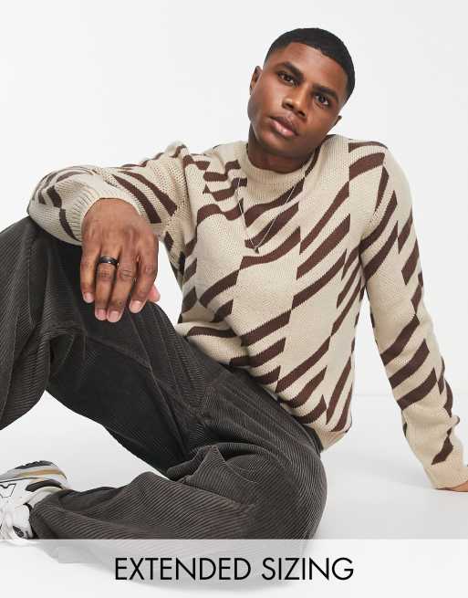 ASOS - Gebreide trui met geometrische print in beige en bruin