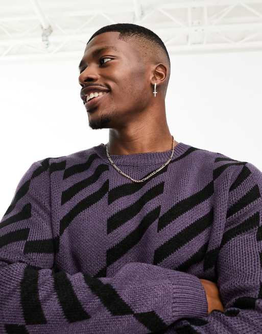 ASOS - Gebreide trui met geometrische print in paars en zwart